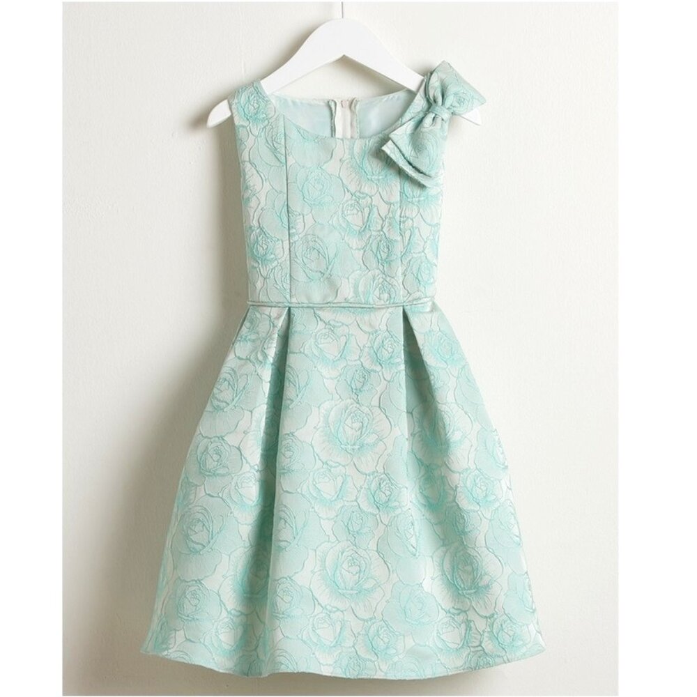 Vintage Style Rose Jacquard Dress Gown with Shoulder Bow